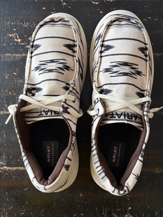 Ariat Shoes - Ariat Cream Cristokey Features Canvas Slip-On Sneakers with Black Tribal Print